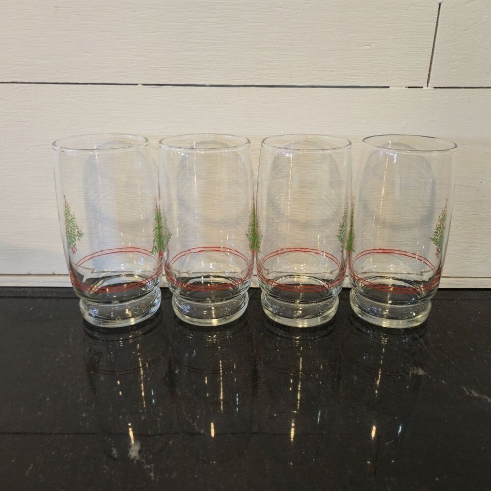 Vintage JCPenney Christmas Tree Glasses Set 4 Holiday drinkware  NOS - Picture 9 of 14